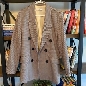 Mango Double Breasted Brown Houndstooth Blazer Sz S
